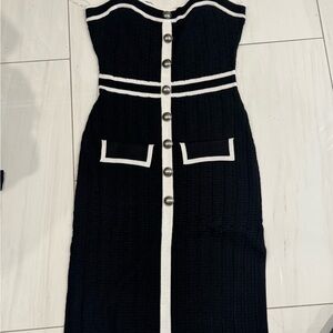 Elegant Black and White Button-Down Dress